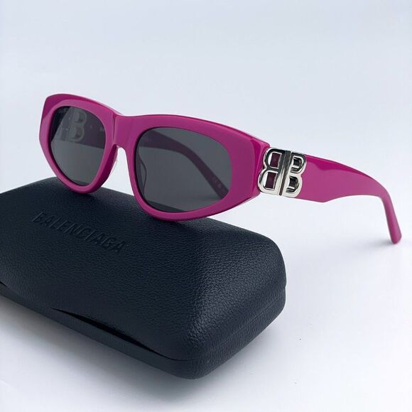 NEW Balenciaga BB0095S 017 Fuchsia Pink Silver Grey Cat Eye Unisex Sunglasses - Picture 1 of 13